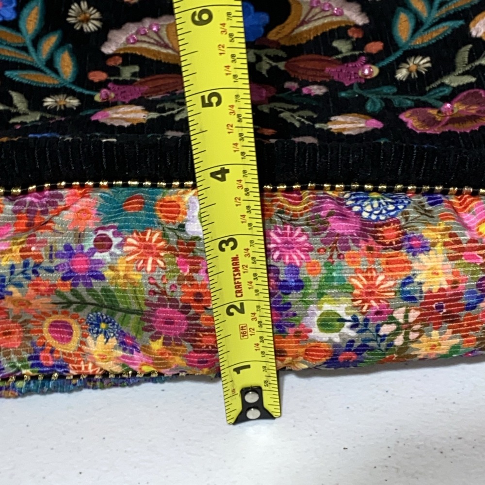 Natural Life Black Corduroy Embroidered Floral Cosmetic Toiletries Bag Pouch NEW - Picture 9 of 9